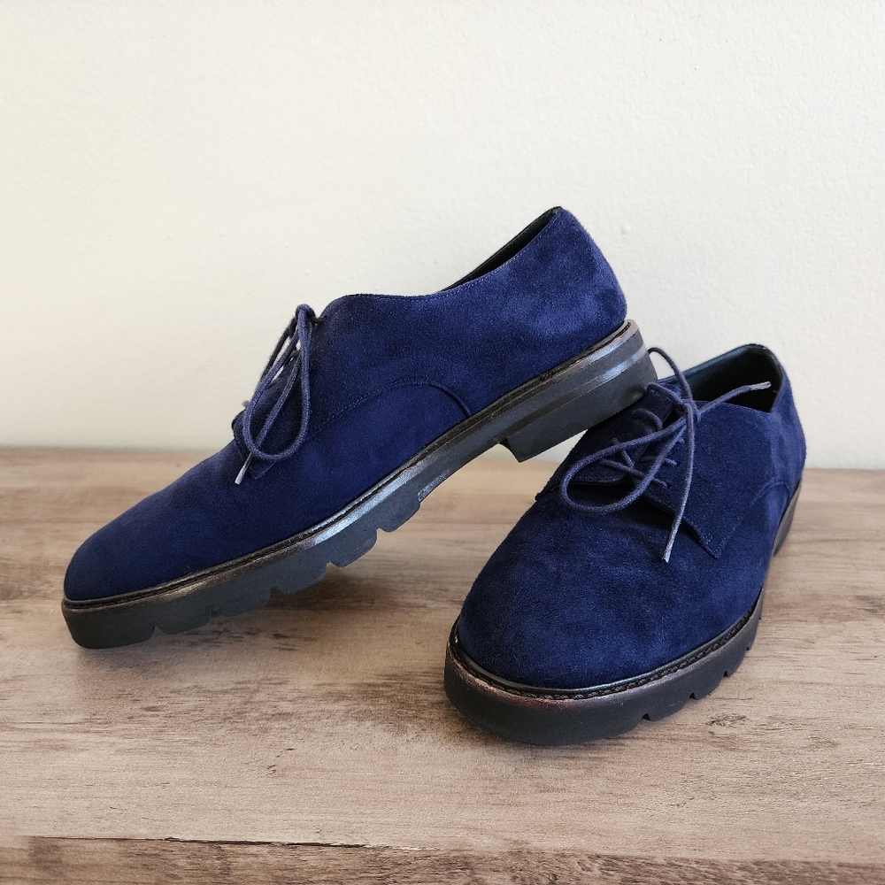 Stuart Weitzman Womens Leather Suede Blue Loafer Oxfords Shoes Size 7M